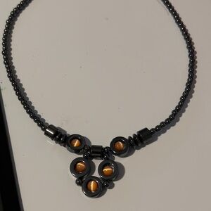 Elegant Gray Hematite and Tigers Eye Orange Accents Womens Necklace
